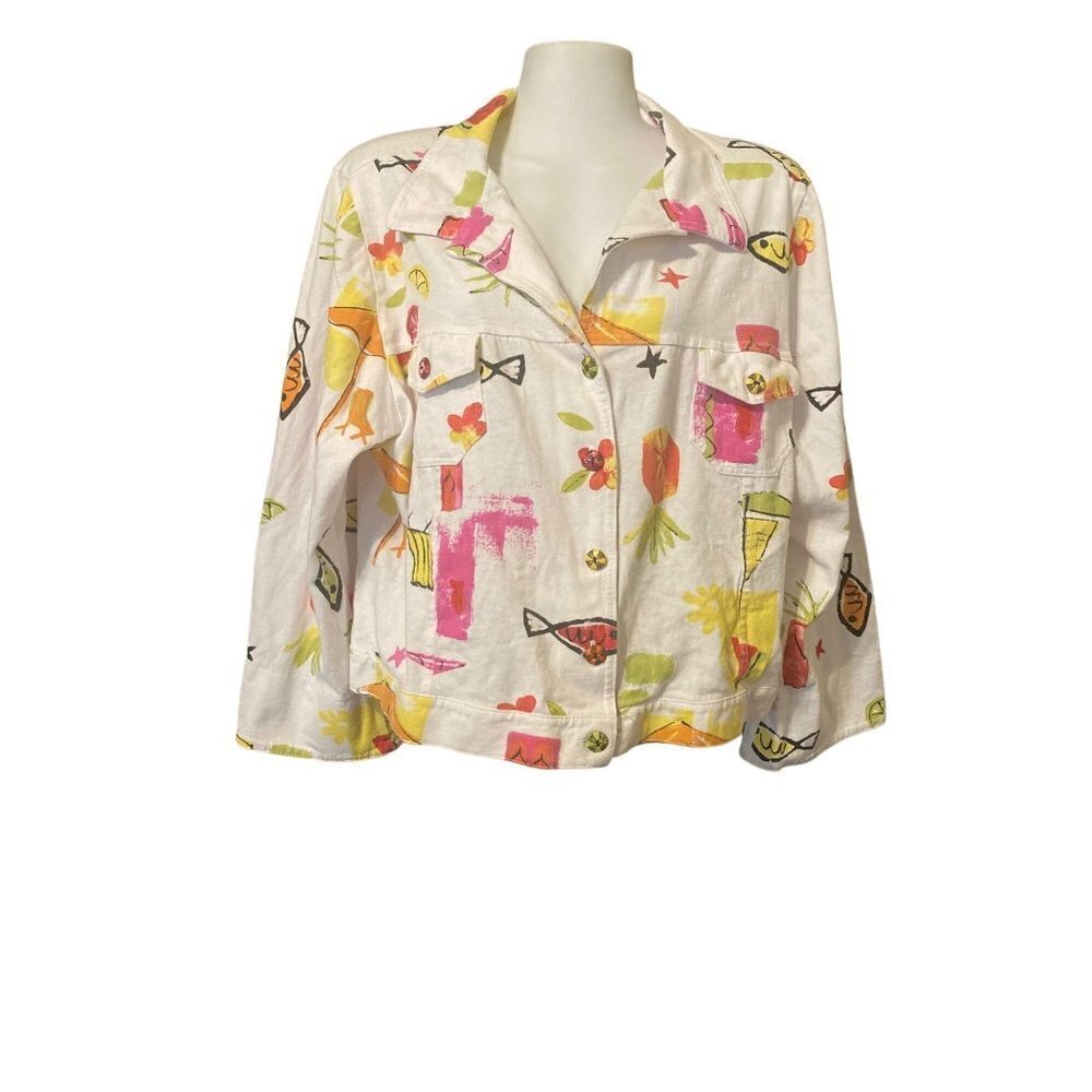 Vintage Sea Suns Women's Fish Shirt Cotton Jacket Button Up Large USA Art 2 Wear